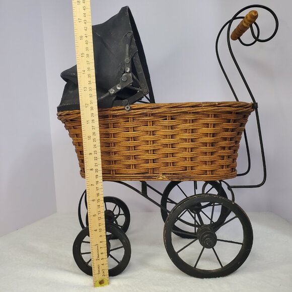 Antique Vintage Victorian Wicker Metal Stroller Doll Carriage Buggy - Picture 9 of 14